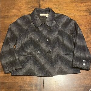 DKNY Jeans Black and Gray with Silver stripes Textured Double Breasted Pea coat